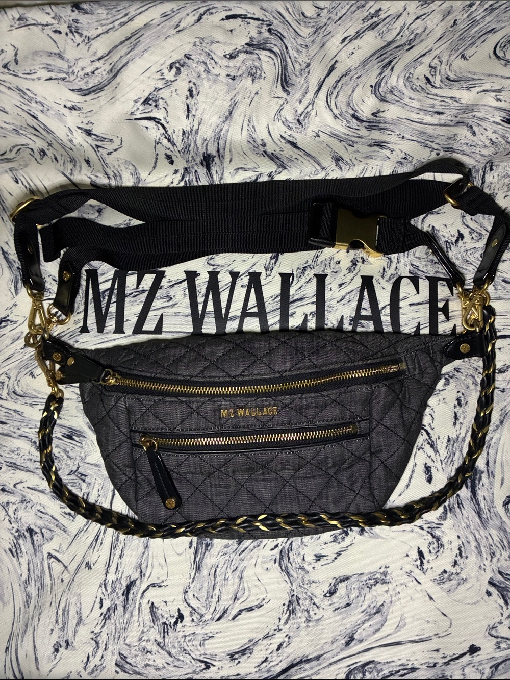 LIMITED EDITION MZWallace Quilted Charcoal Denim Small Crosby with Gold Hardware - Picture 2 of 14